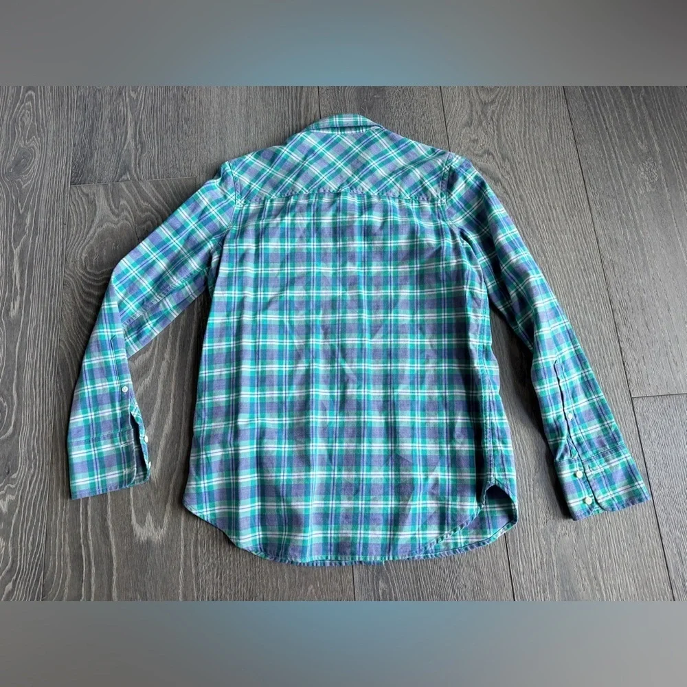 J. Crew Flannel Boy Shirt in Green and Blue Plaid Size 4